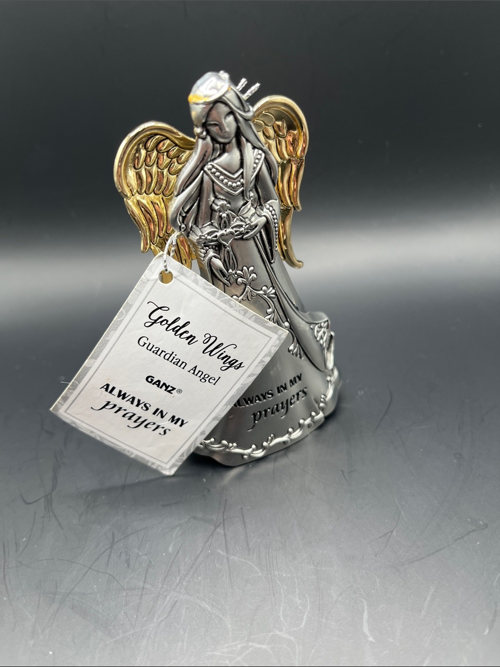 GANZ Golden Wings Guardian Angel Figurine - Silver with Gold Wings